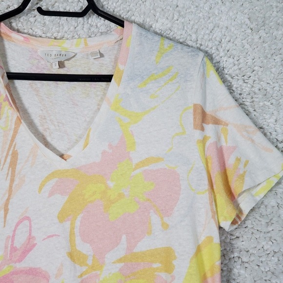 Ted Baker‎ Womens Linen Blend Top Size 2 (US Small) Pastel Floral Lightweight - Picture 2 of 10